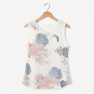 #58 POINT ZERO | White Knit Floral Sleeveless Top - Large